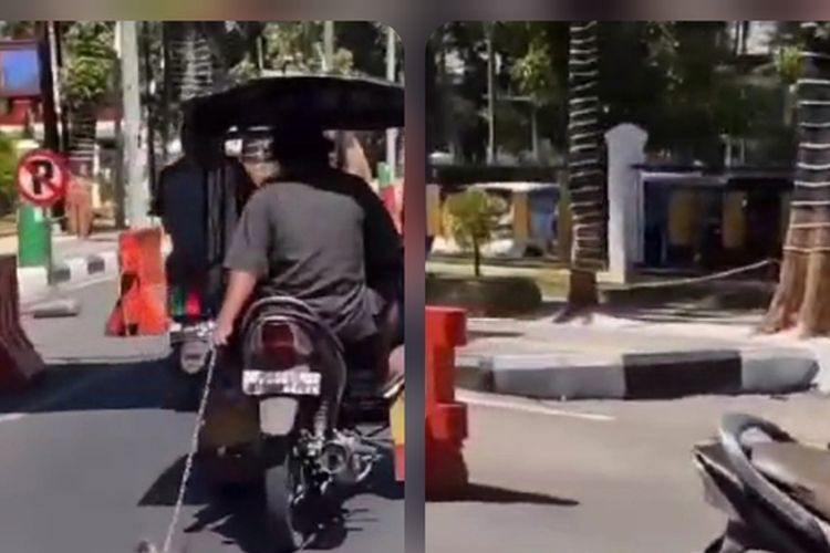 Potongan video yang memperlihatkan seekor anjing diduga diseret oleh pria pengendara becak motor (bentor) di bilangan Jalan RA Kartini, Kota Makassar, Sulawesi Selatan (Sulsel).
