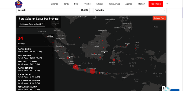 Tangkapan layar web https://covid19.go.id/peta-sebaran pada 21 Juli 2020