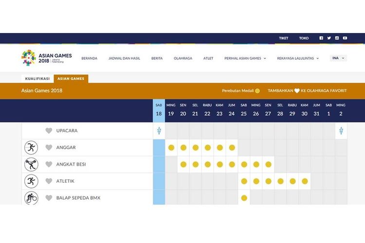 Jadwal Pertandingan Asian Games, tanggal 21 Agustus 2018, dilansir dari situsweb resmi www.asiangames2018.id