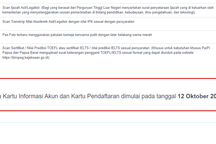 Tangkapan layar situs sscasn.bkn.go.id yang menginformasikan pencetakan Kartu Informasi Akun dan Kartu Pendaftaran dimulai pada 12 Oktober 2023.