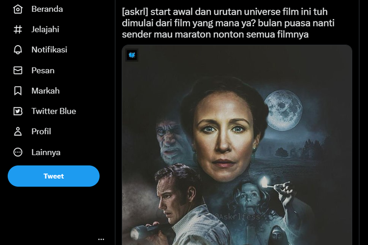 Tangkap layar unggahan urutan film The Conjuring Universe