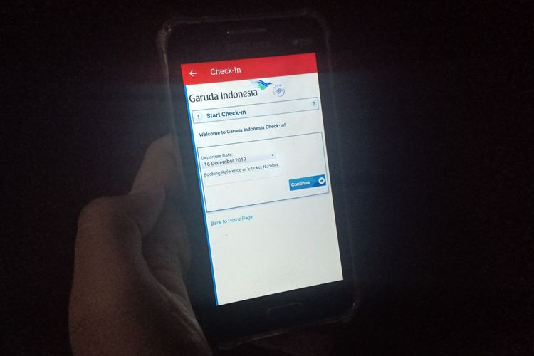 Tampilan layar fitur e-check in dalam aplikasi Indonesia Airport