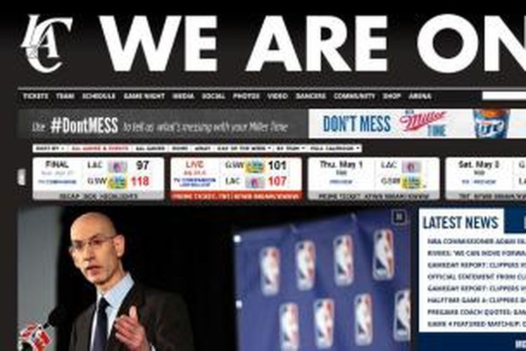 Laman situs resmi klub NBA, Clippers. Gambar diambil pada Rabu (30/4/2014).