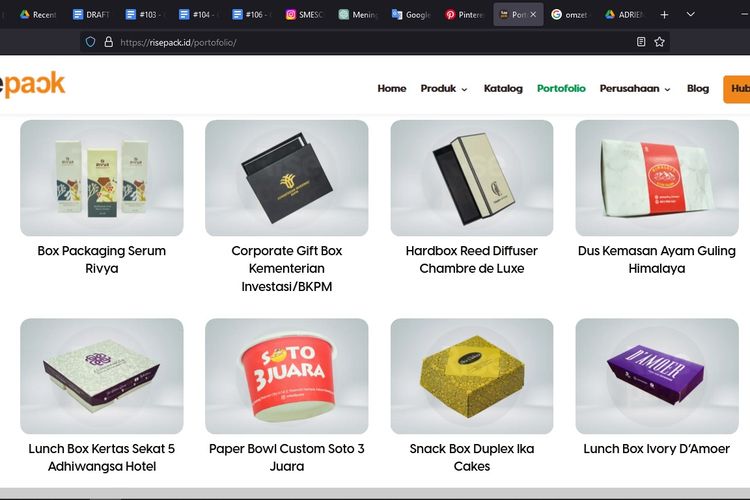 Gambaran portofolio produk yang dihasilkan oleh @Risepack.id di website resmi Risepack.id