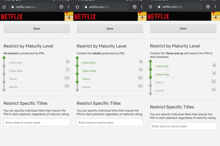 Pengaturan Parental Controls di Netflix.