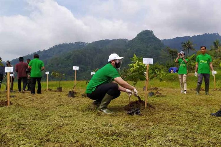 Direktur Utama PT Bumiyasa Indonesia Energi Tommy Hesarid Simamora menanam pohon di Desa Baseh, Kecamatan Kedungbanteng, Kabupaten Banyumas, Jawa Tengah.