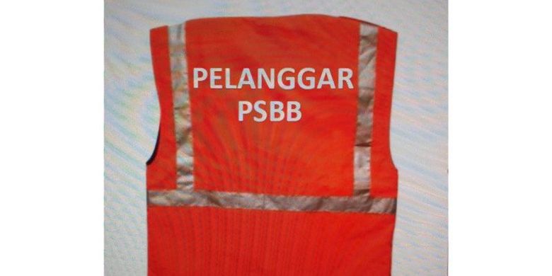 Desain rompi Pelanggar PSBB yang disiapkan oleh Satpol PP Jakarta Pusat menegakan aturan Pergub 41/2020.
