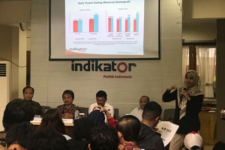 Peneliti senior Indikator Rizka Halida di kantor Indikator, Jakarta Pusat, Rabu (23/1/2019). 