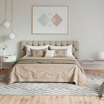 Ilustrasi kamar tidur warna beige, kamar tidur minimalis.