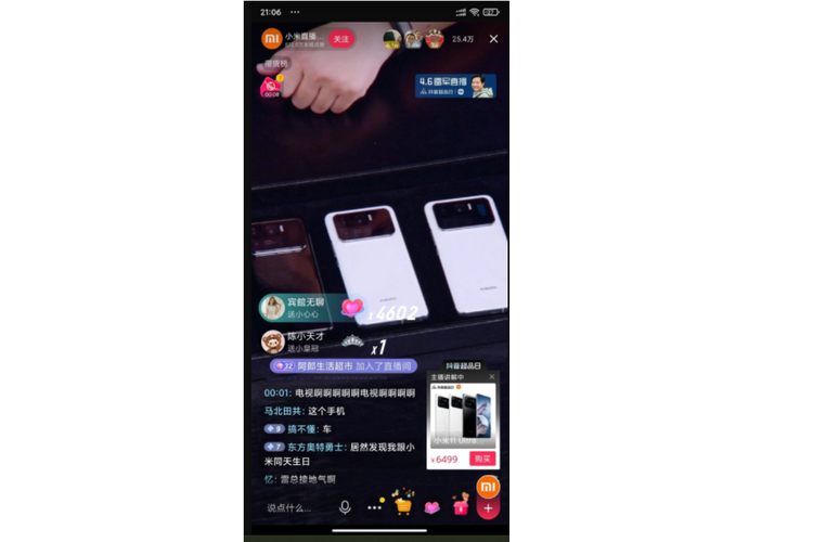 Tangkapan layar siaran langsung CEO Xiaomi, Lei Jun di akun Douyin pribadinya