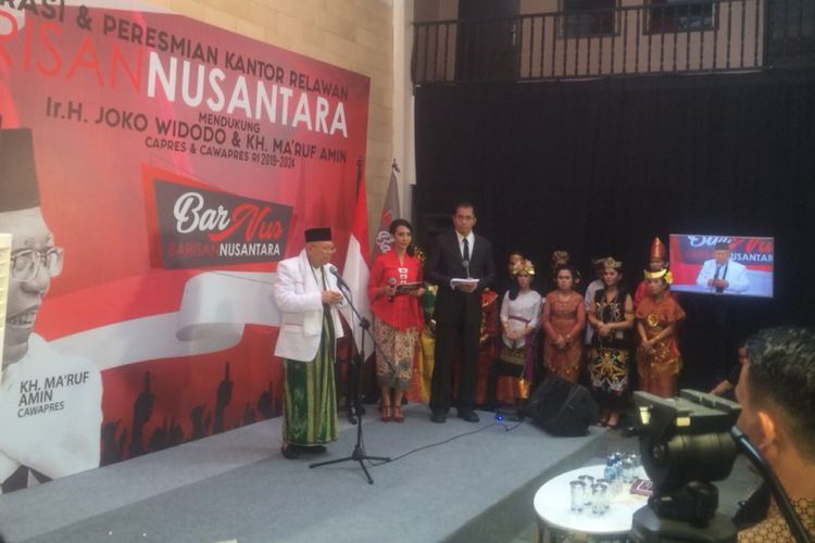 Calon Wakil Presiden Ma’ruf Amin di Kantor relawan Barisan Nusantara, Jakarta Pusat, Sabtu (10/11/2018).