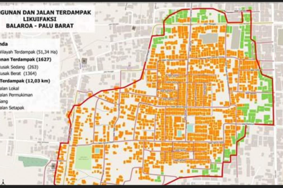 Pemetaan bangunan dan jalan yang rusak akibat likuefaksi di Balaroa, Palu Barat, Sulawesi Tengah yang dilakukan Komunitas OpenStreetMap Indonesia.