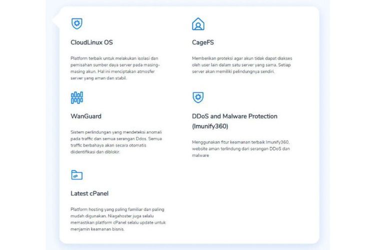 Sistem operasi dan fitur keamanan berlapis web hosting Niagahoster 