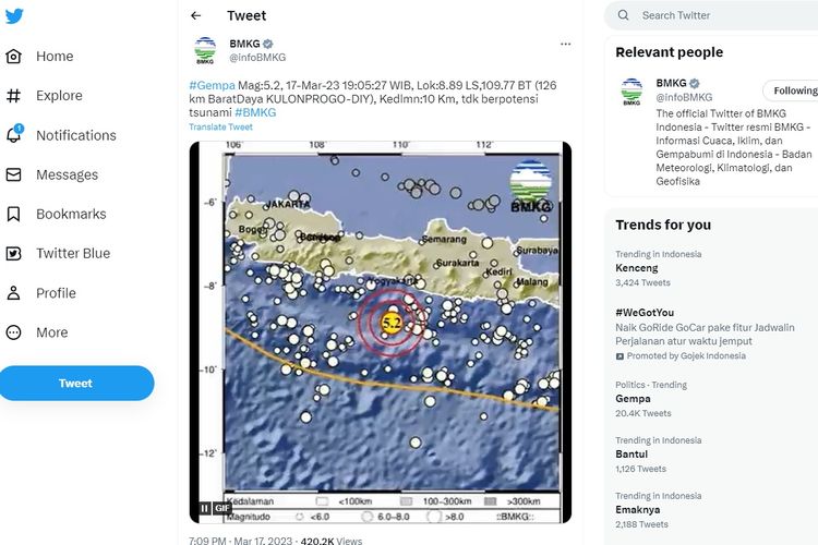 BMKG memastikan gempa bumi di Selatan Jawa pada hari ini, Jumat (17/3/2023) pukul 19.05 tak berpotensi tsunami.