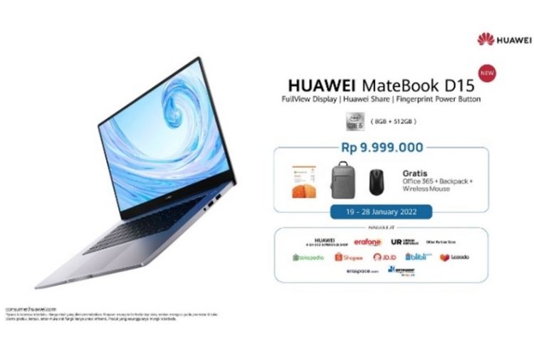 HUAWEI MateBook D15 varian i5 merupakan jajaran MateBook Family yang dihadirkan dengan inovasi terkini untuk mendukung beragam aktivitas pengguna.