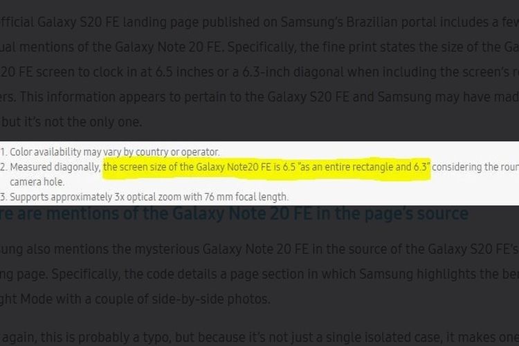 Samsung tidak sengaja membocorkan nama Galaxy Note 20 FE di halaman resminya
