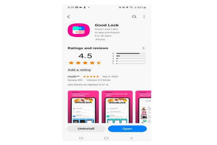 Tampilan aplikasi Good Lock yang bisa digunakan untuk mengoptimalkan layar Samsung Galaxy Z Flip 5