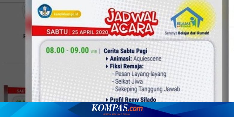 Jadwal Belajar Dari Rumah Di Tvri Sabtu 25 April 2020 Halaman All Kompas Com