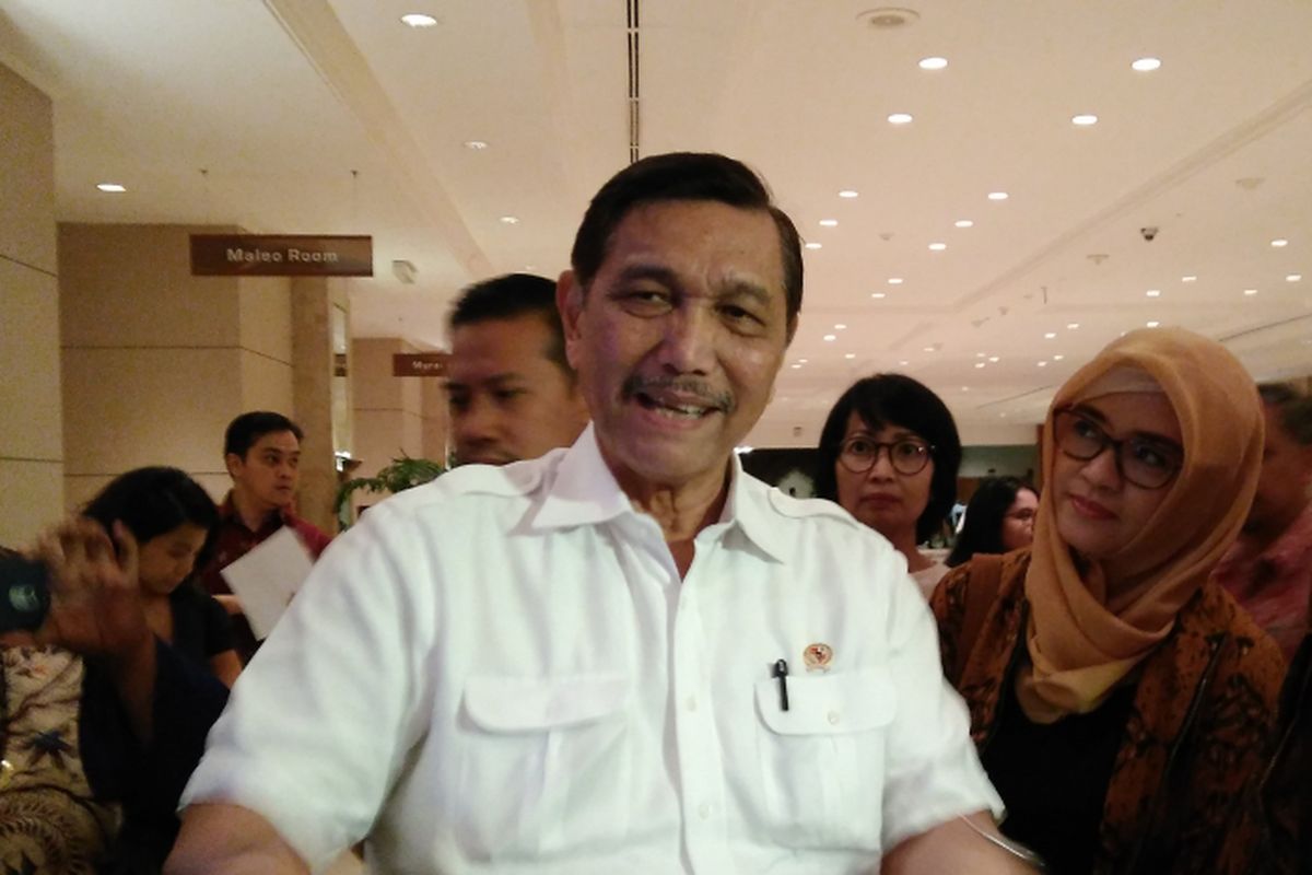 Menteri Koordinator bidang Kemaritiman dan Sumber Daya Mineral Luhut Binsar Pandjaitan di Jakarta Convention Center, Jakarta, Rabu (12/7/2017).