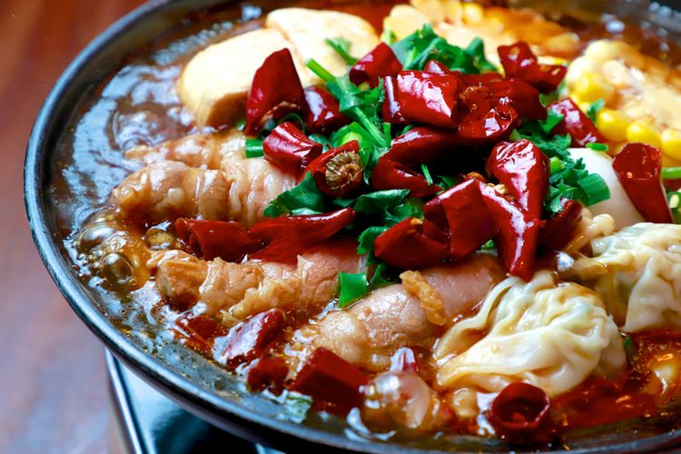 ilustrasi sichuan spicy wonton atau chao shou, salah satu pangsit terlezat di dunia. 