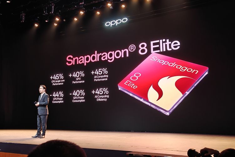 Oppo Find N5 yang pakai chipset Snapdragon 8 Elite, disampaikan Chief Marketing Officer Oppo Indonesia, Patrick Owen di Ciputra Artpreneur, Rabu (30/4/2025).