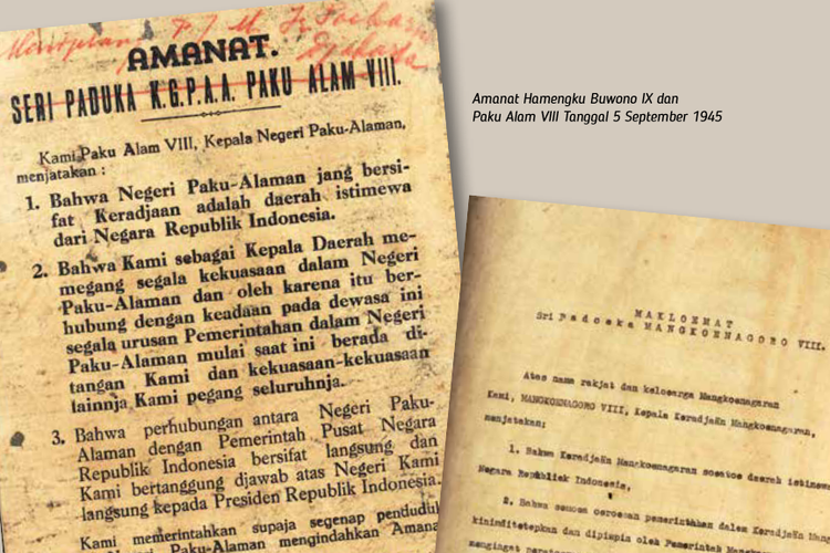 Amanat Hamengkubuwono IX dan Paku Alam VIII tanggal 5 September 1945.