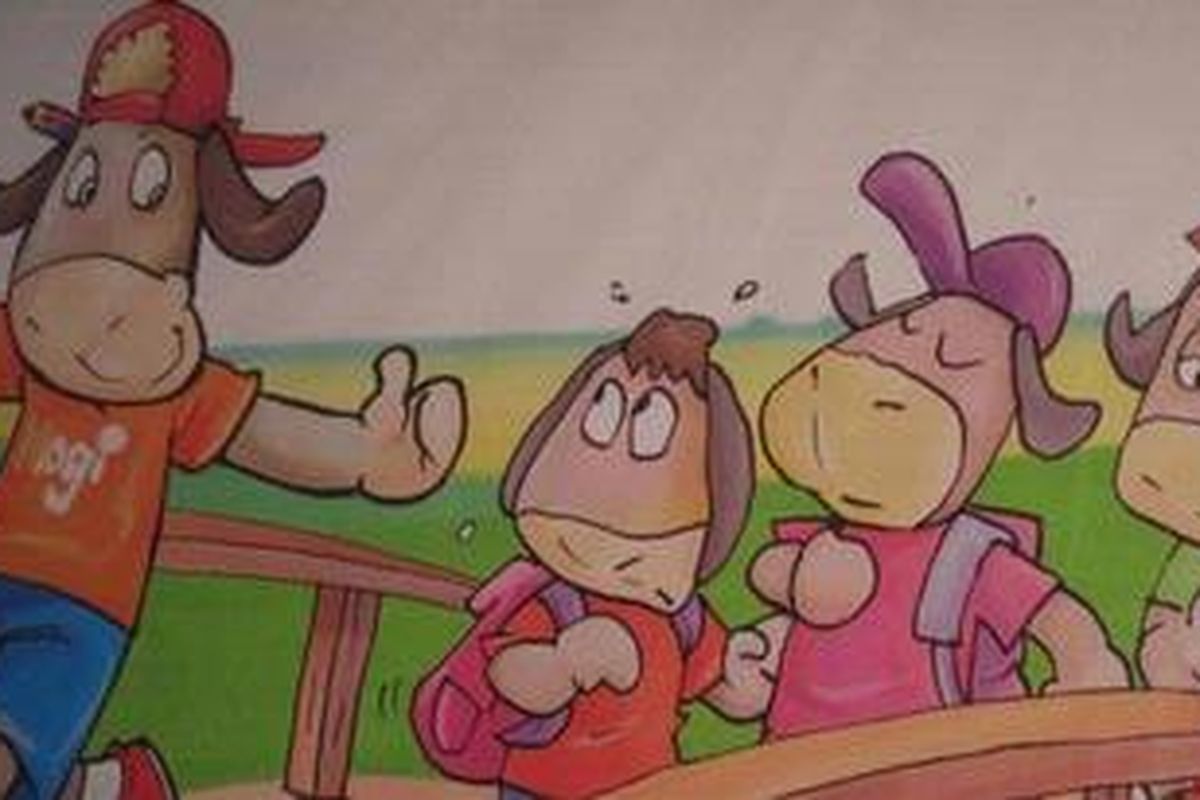 Tokoh utama Mogi (depan), anak domba yang setia dan pekerja keras. Selain Mogi, ada juga tokoh Mita, Bu Migi, dan Pak Mago.  