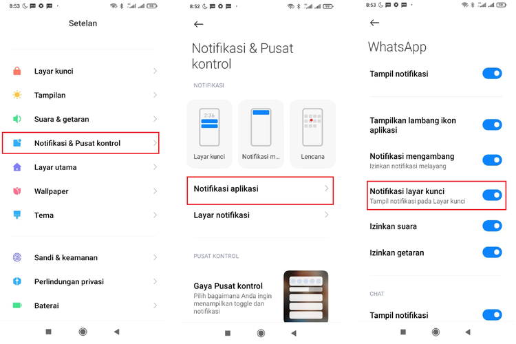 Ilustrasi cara agar notifikasi wa tidak muncul di layar kunci Android.