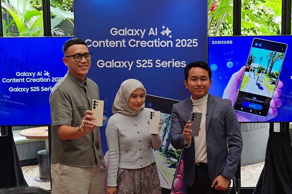 (Kiri ke kanan) Ilham Indrawan, MX Product Marketing Senior Manager, Samsung Electronics Indonesia; Ummu Hanni, Associate Director Kantar Indonesia; Anjas Maradita, Content Creator & AI Enthusiast dalam acara Galaxy AI for Content Creation.