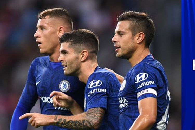 Ross Barkley, Christian Pulisic, dan Pedro Rodriguez tampil apik pada laga Red Bull Salzburg vs Chelsea di Red Bull Arena, 31 Juli 2019. 