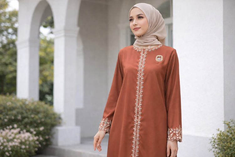 Baju kurung melayu dengan bordir memanjang