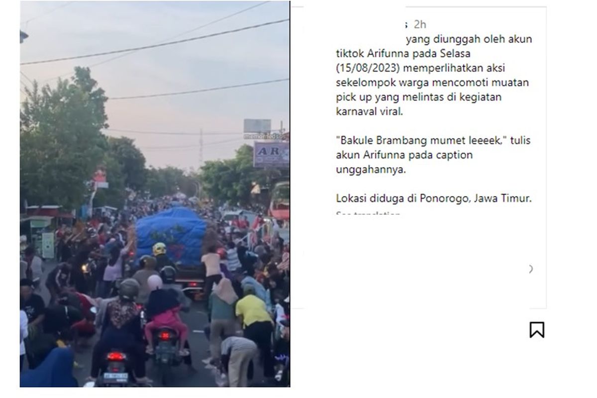 Video viral warga berebut mengambil bawang di atas truk yang sedang melintas