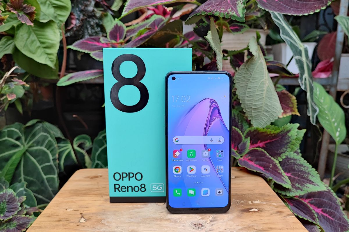 Oppo Reno 8 5G lengkap dengan kotak kemasan versi ritel Indonesia. Ponsel ini dijual Rp 8 juta untuk varian memori 8/256 GB.