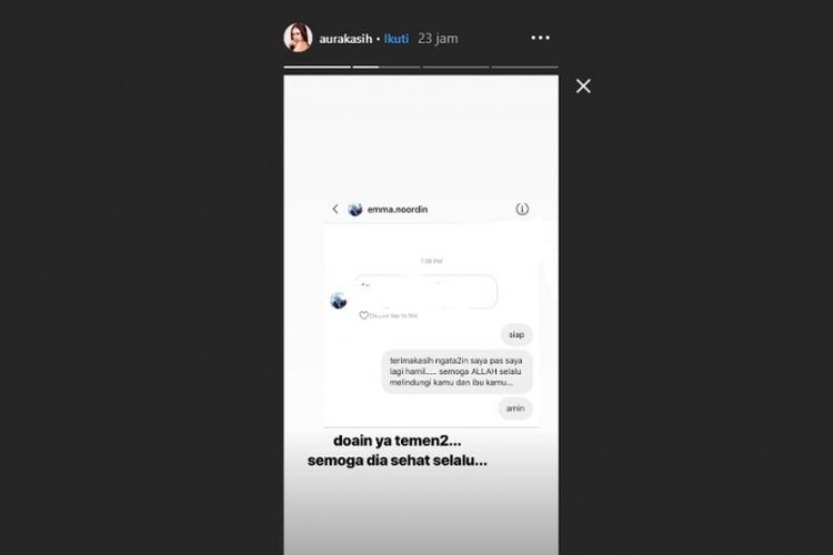 Isi posting-an Instagram Story Aura Kasih yang merespons hujatan seorang warganet.