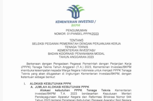 Kementerian Investasi Buka Rekrutmen PPPK 2023, Lulusan D3 Bisa Daftar