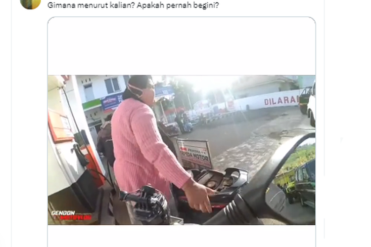 Tangkapan layar video yang merekam seorang wanita menyerobot antrean saat membeli BBM di SPBU Banjarnegara