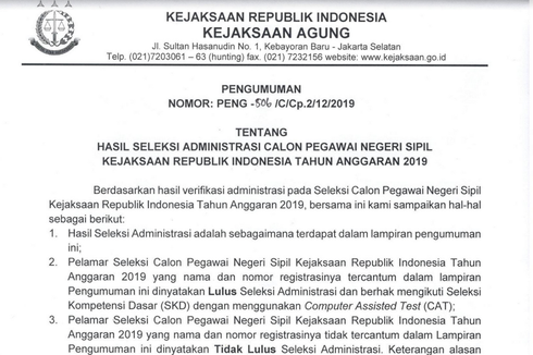 29.000 Pelamar Lolos Administrasi CPNS Kejaksaan Agung, Cek Hasilnya!