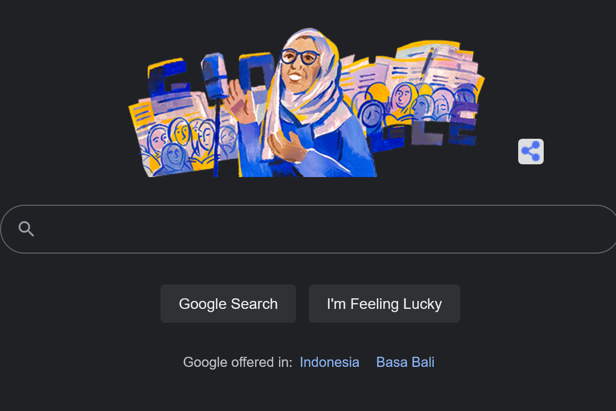 Google doodle menampilkan ilustrasi Rasuna Said untuk merayakan ulang tahun pahlawan perempuan ini.