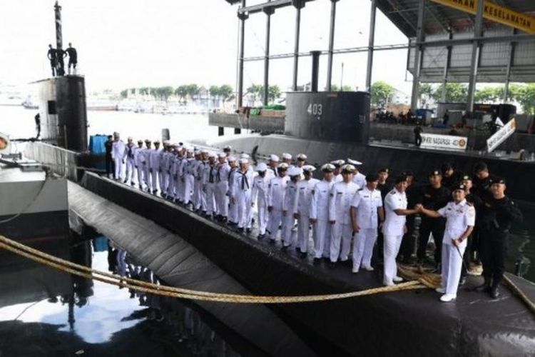 The crew of the KRI Nanggala-402 at their base in Surabaya, East Java Wednesday  (20/4/2019)