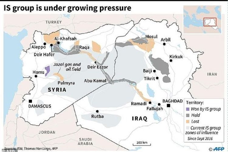 Kelompok ISIS di Suriah sedang berada di bawah tekanan dari Turki, koalisi Rusia, dan koalisi Amerika Serikat (AS)