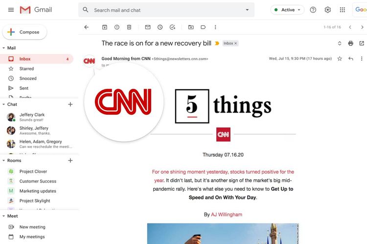 Tampilan logo perusahaan yang telah terverifikasi oleh Google di Gmail.