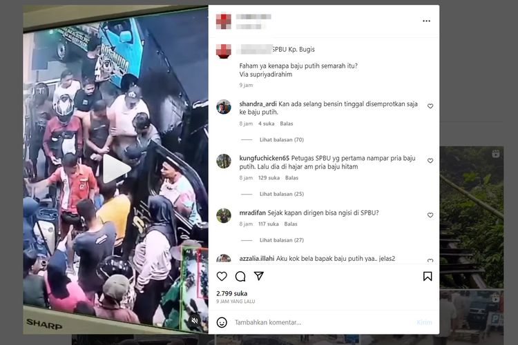 Tangkapan layar video yang merekam aksi pemukulan petugas SPBU di Kampung Bugis, Sulawesi Tengah.