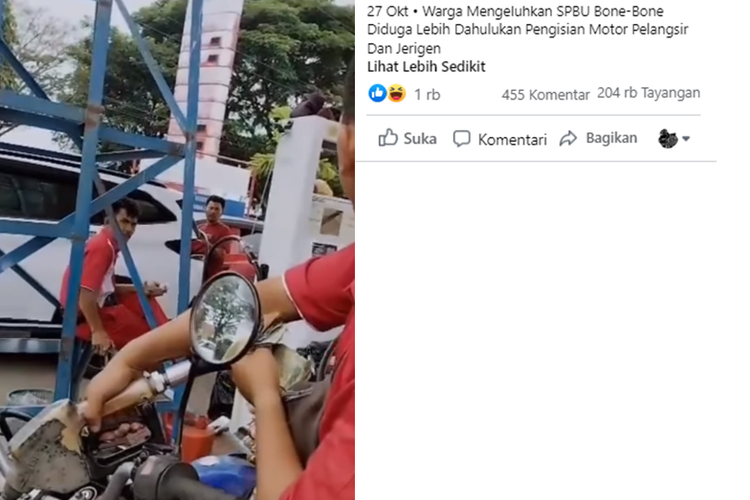 Tangkapan layar unggahan video warga mengeluhkan operator SPBU mendahulukan mengisi BBM pada kendaraan yang tidak antre.