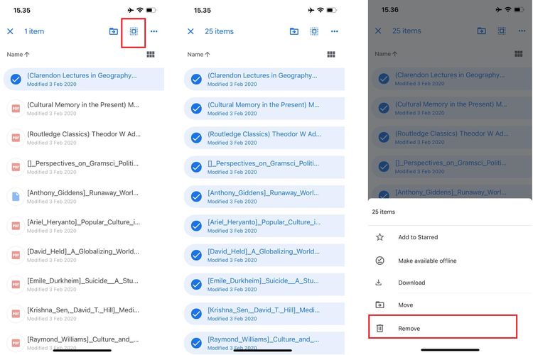 Ilustrasi cara menghapus file di Google Drive di HP semua sekaligus.