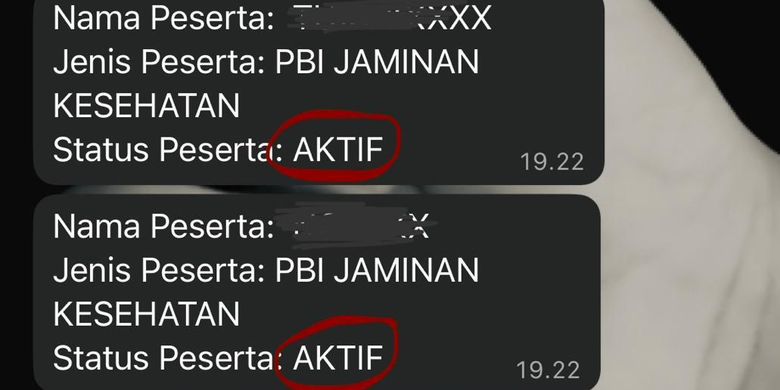 Tangkapan layar cara cek PBI JK masih aktif atau tidak di WhatsApp resmi Pandawa BPJS Kesehatan. PBI BPJS. BPJS PBI. PBI JKN. Cara cek PBI JK. DTSEN.