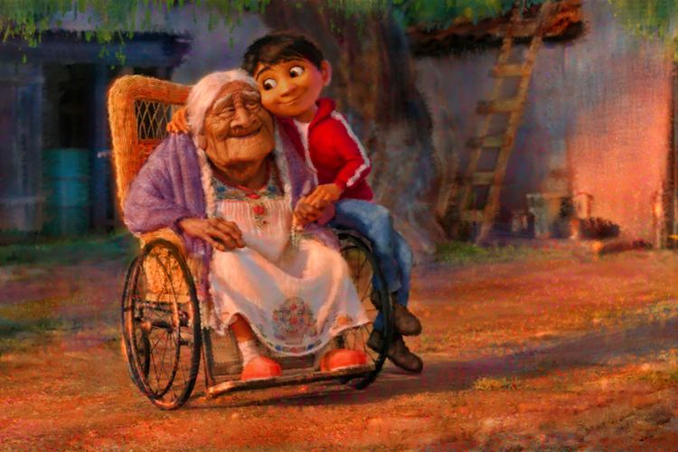 Mama Coco dan Miguel dalam film produksi Disney - Pixar, Coco.