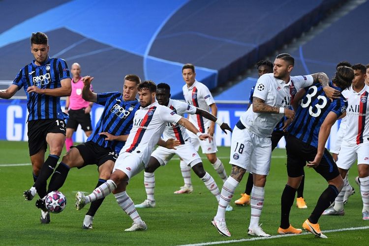 Laga Atalanta vs PSG di perempat final Liga Champions yang berlangsung di Stadion da Luz, Lisbon, Portugal, Kamis (13/8/2020) dini hari WIB. 