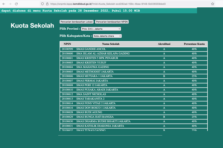 Ilustrasi cara cek kuoata sekolah SNBP 2023 via snpmb.bppp.kemdikbud.go.id.