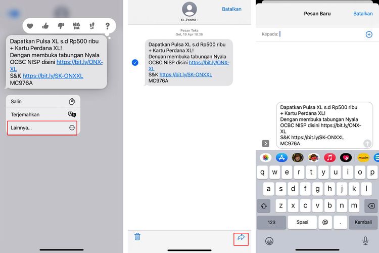 ilustrasi cara forward SMS dan iMessage di iPhone