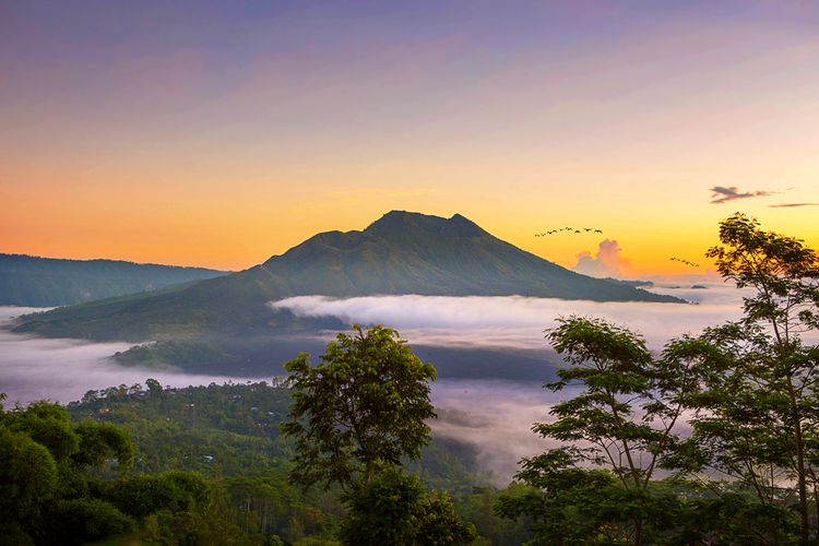 View of Mount Batur in Kintamani, Bali. 